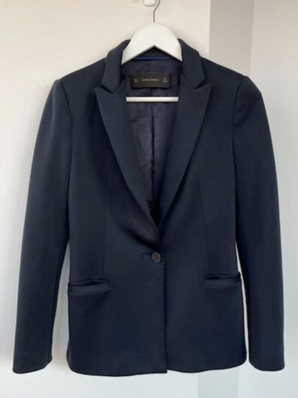 Zara Basic Navy Blue Tailored One-Button Blazer Size Small